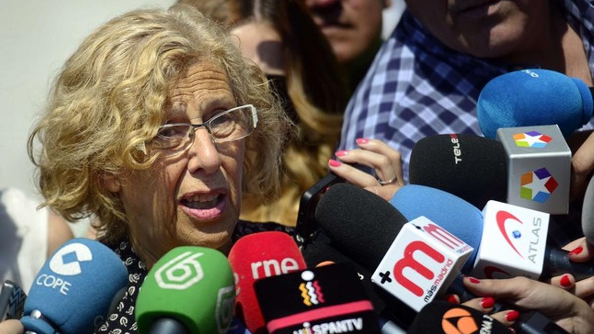 Manuela Carmena atiende a los medios, el pasado 3 de junio en Madrid.