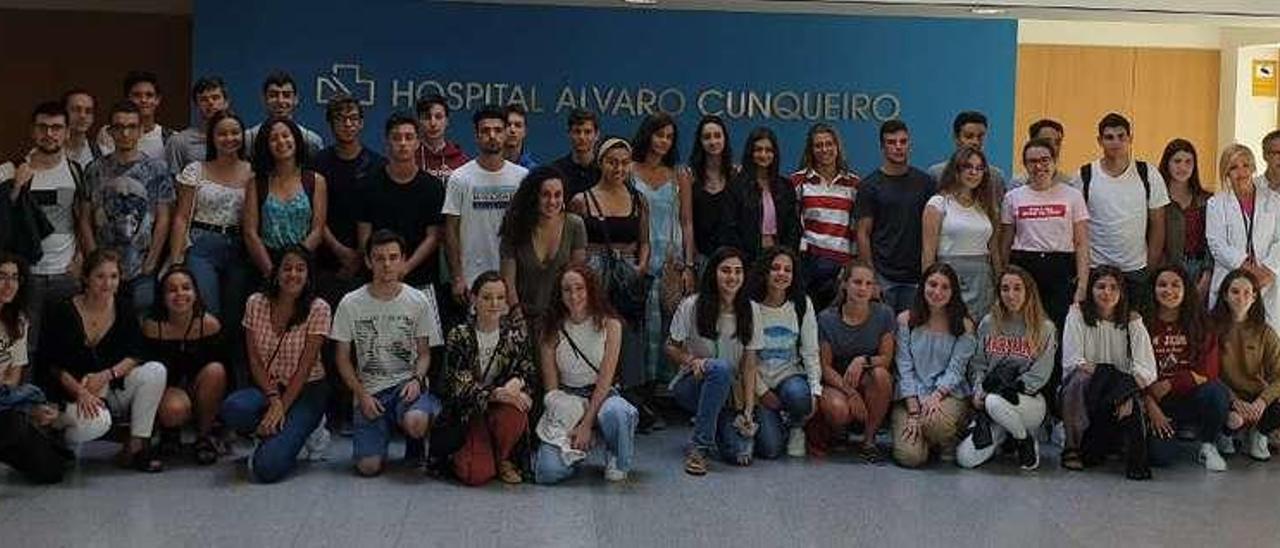 Los 50 alumnos de la segunda promoción de Ingeniería Biomédica, durante la bienvenida en el Cunqueiro el pasado septiembre. // Faro