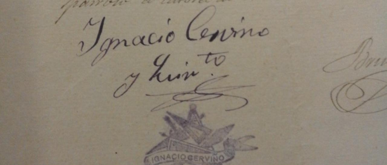 Sinatura e cuño personalizado do mestre Ignacio Cerviño.