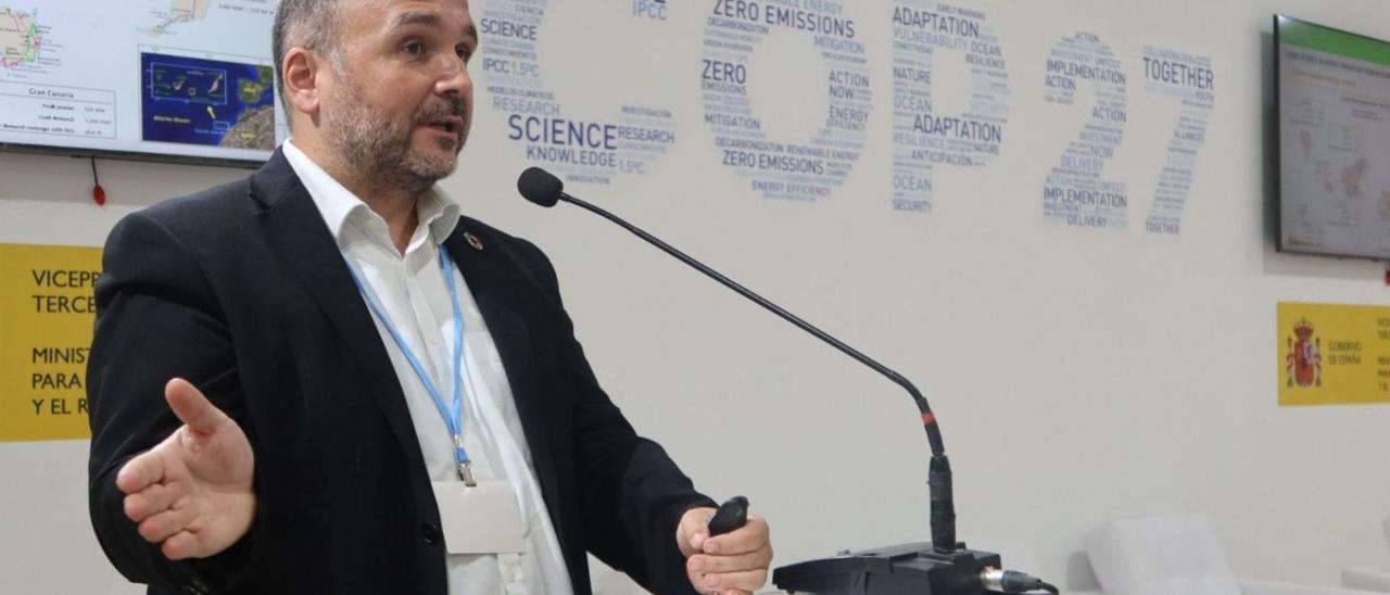 José Antonio Valbuena, consejero de Transición Ecológica, explica los proyectos de planificación climática de Canarias en la COP27.