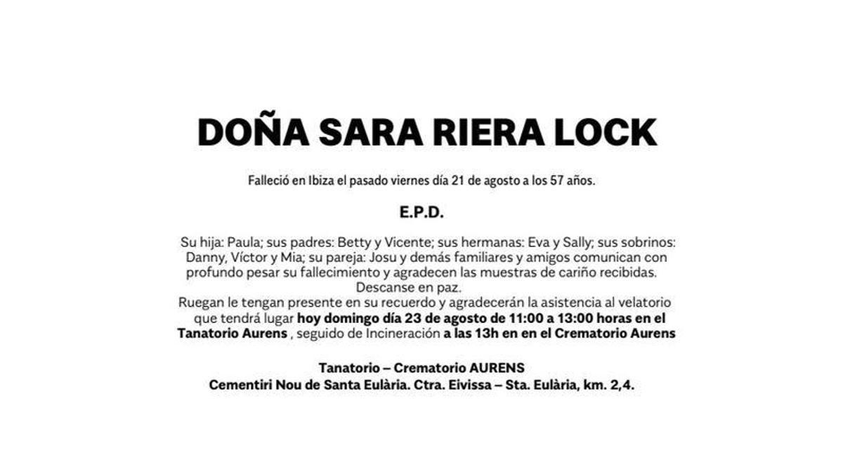 Esquela Sara Riera Lock