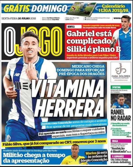 Portada O JOGO viernes 20 de julio de 2018