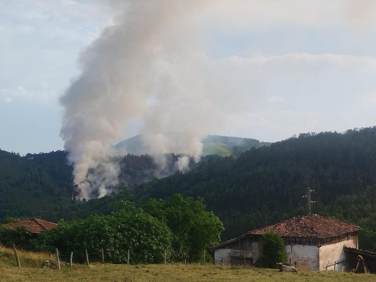El incendio de Cabruñana, en Grado, desde Los Llanos.