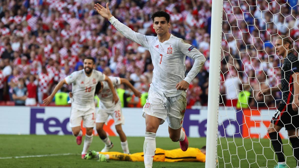 Morata celebró el cuarto gol de España ante Croacia