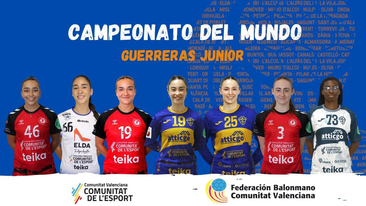 Siete jugadoras de la #Comunitatdelhandbol y cuatro miembros del cuerpo técnico con las Guerreras Júnior.