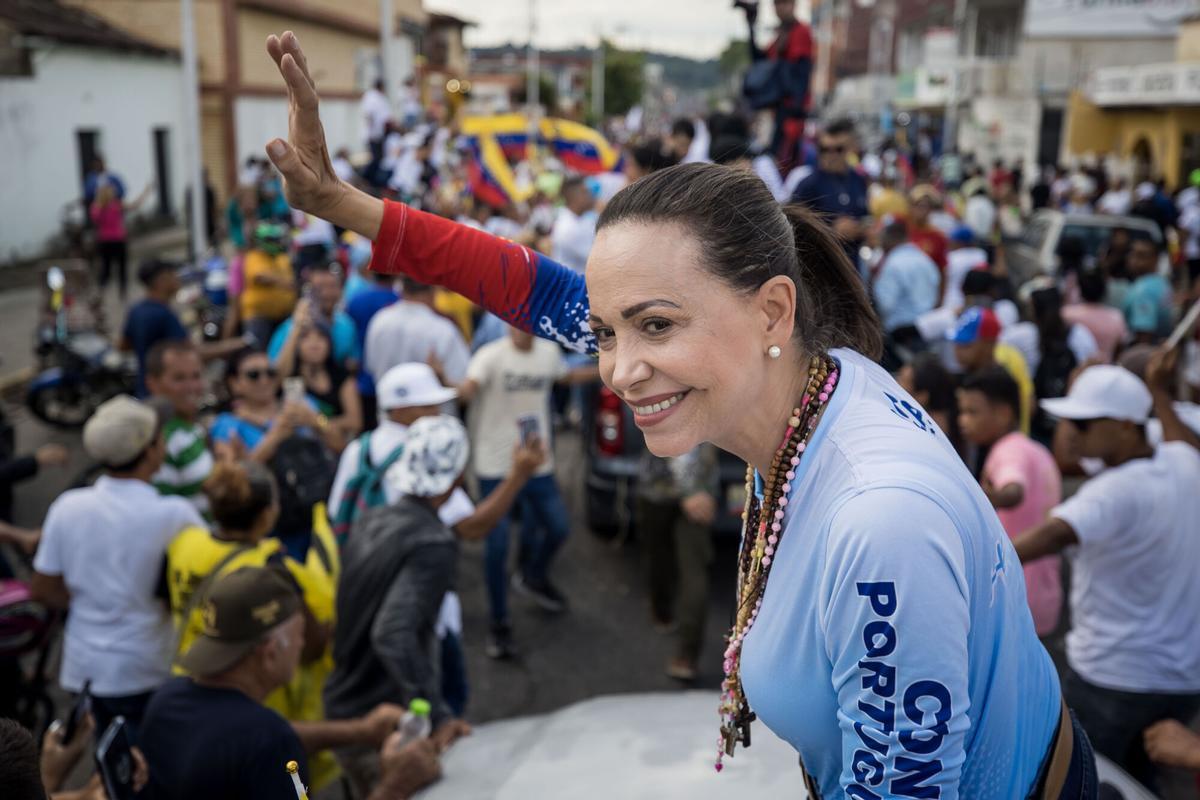 La líder opositora venezolana María Corina Machado, en un acto de campaña.