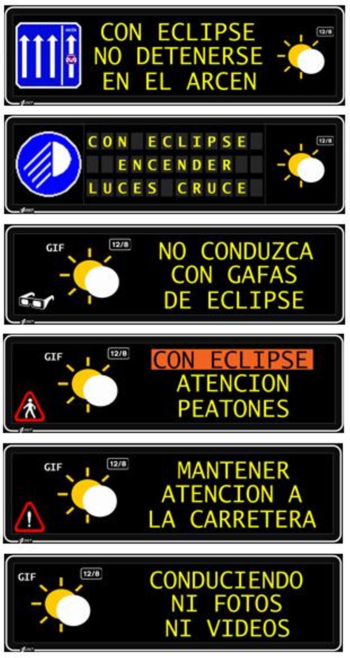 Los paneles de mensaje variable que se podrán ver el día del eclipse