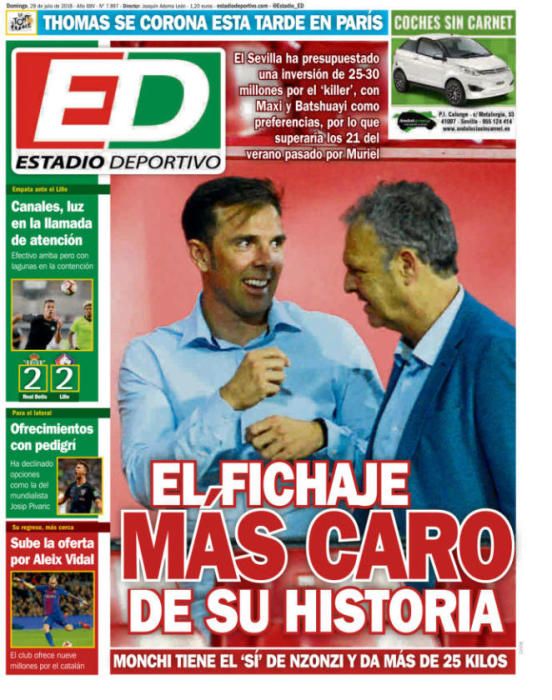 Portada ESTADIO DEPORTIVO domingo 29 de julio 2018