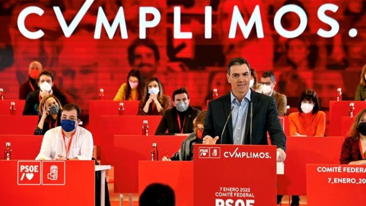 El secretario general y presidente del Gobierno, Pedro Sánchez, durante su última intervención ante el comité federal del PSOE, el pasado 7 de enero de 2022.