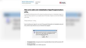 El aviso que ha empezado a aparecer en los ordenadores de los médicos de primaria catalanes.