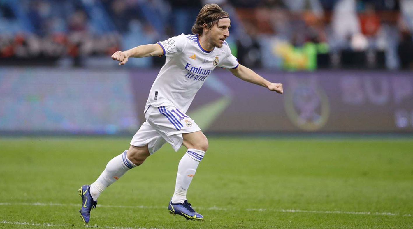 Luka Modric celebra el primer gol del Real Madrid en la final de la Supercopa ante el Athletic.