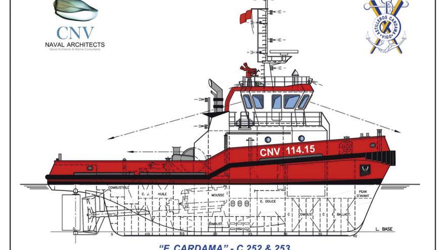 Plano de los dos remolcadores que construirá Cardama para la compañía Marsa Maroc. // FdV