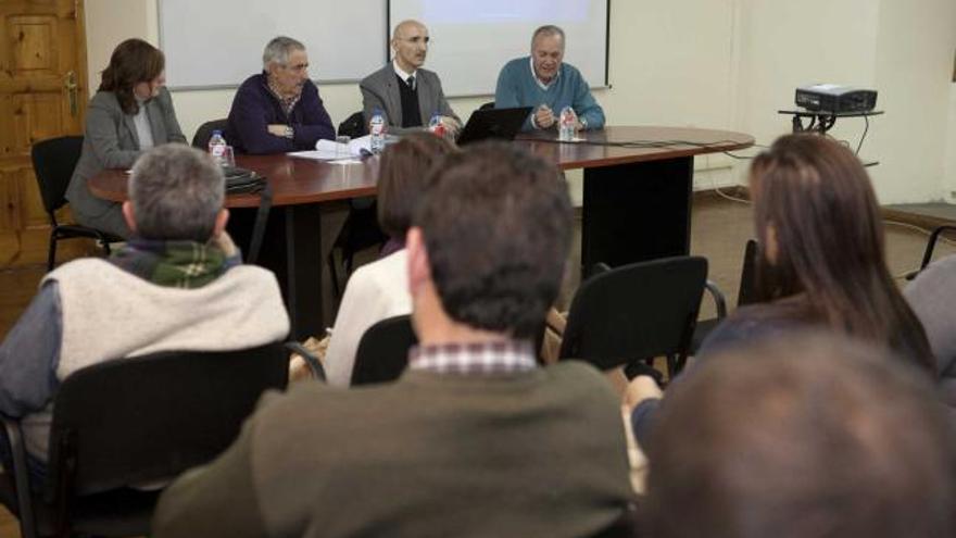 Paula Rodríguez, Juan José Vega, José María Galdo y Aladino Fernández, durante el acto celebrado en Ciaño.