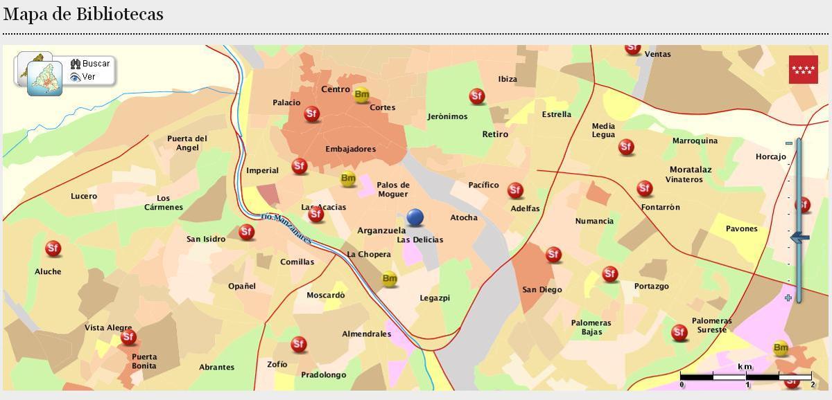 Mapa Bibliotecas Públicas de la Comunidad de Madrid