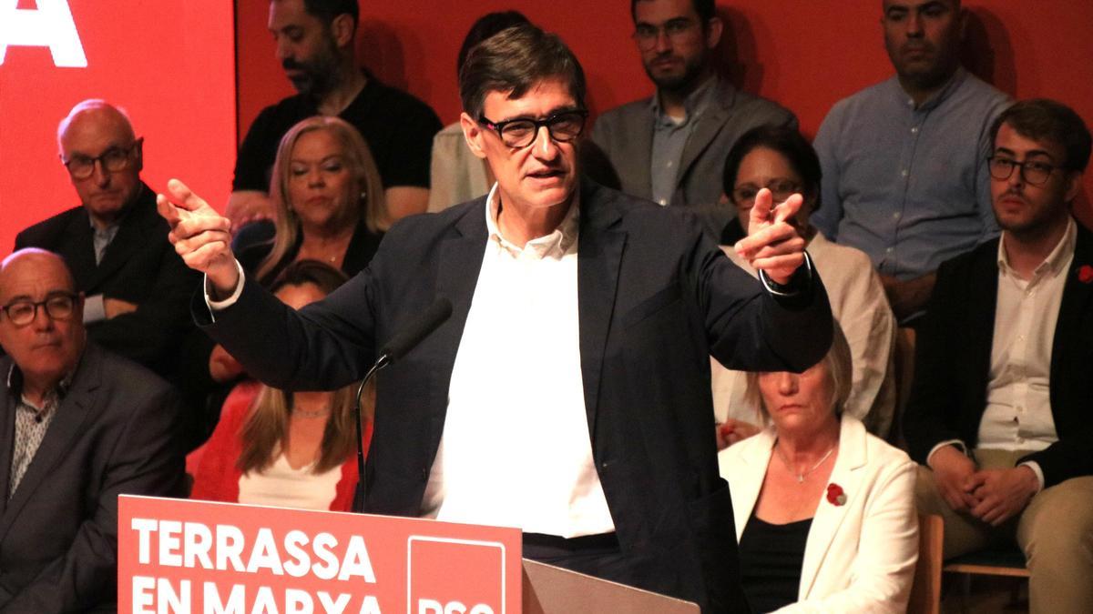 El líder del PSC, Salvador Illa, en un acto en Terrassa este sábado