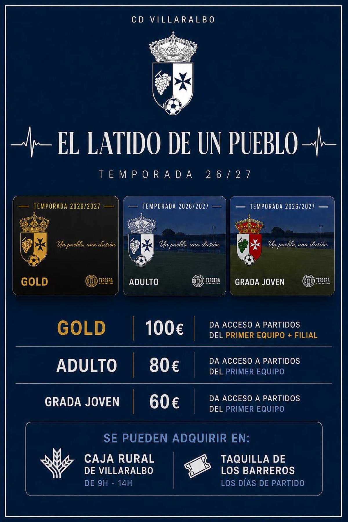 Cartel con el precio de los abonos del Villaralbo