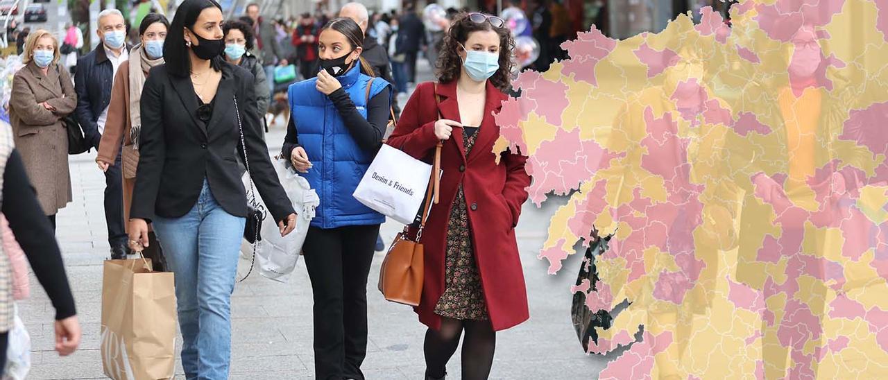 Imagen de fondo: gente paseando por una céntrica calle de Vigo