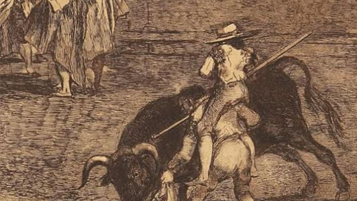 Uno grabados dedicados a la tauromaquia de Francisco de Goya que se puede admirar en la exposición del Museo Ramón Gaya de Murcia
