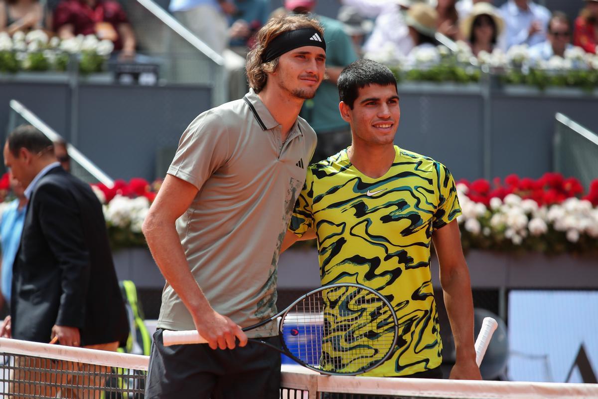 Alexander Zverev y Carlos Alcaraz en el último enfrentamiento que protagonizaron este año en el Masters 1.000 de Madrid