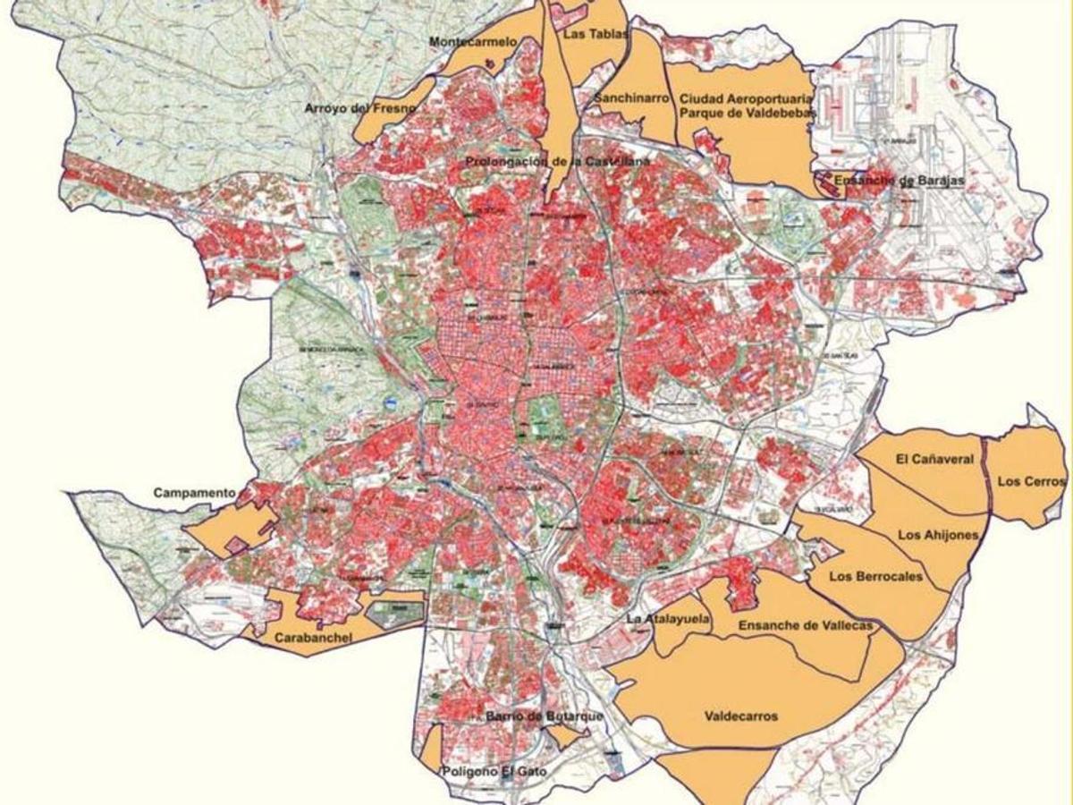 Mapa de los PAU de Madrid, con Carabanchel al sur. Los del este aún están en construcción