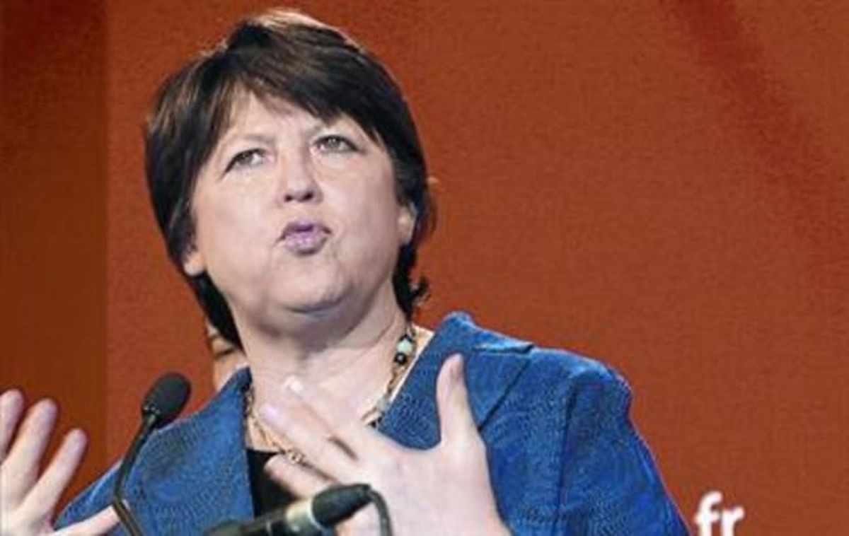 La primera secretària socialista, Martine Aubry, en una roda de premsa, al febrer. La primera secretària socialista, Martine Aubry, en una roda de premsa, al febrer.