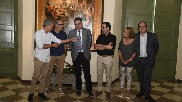 Per l'esquerra, els alcaldes Ariso, Codina, Junyent, Batanés, la regidora Olga Sánchez, i el subdirector general d'Ordenació i Inspecció, Josep Maria Fortuny