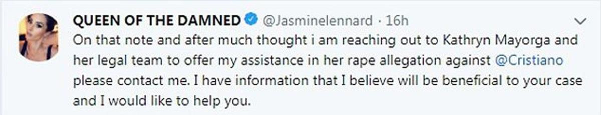 Mensaje en Twitter de la ex de Cristiano Ronaldo