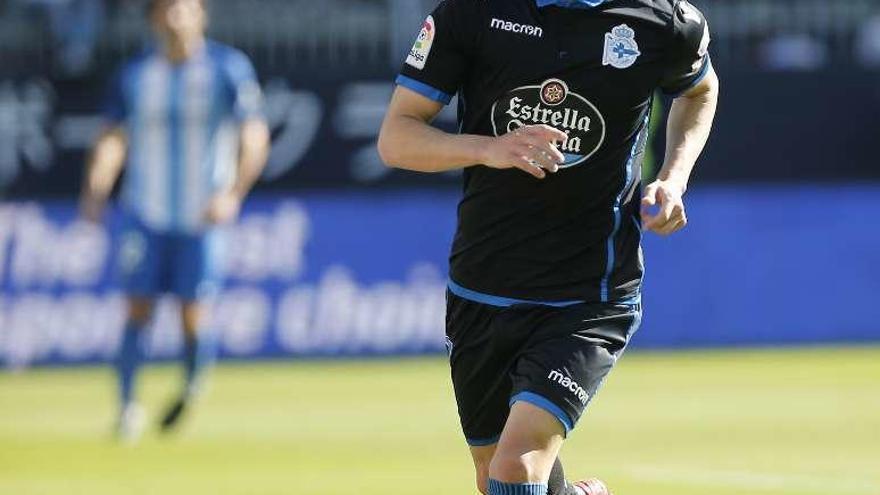 Lucas Pérez, ayer en La Rosaleda.