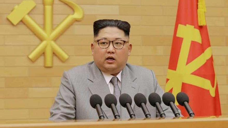 El líder norcoreano, Kim Jong-un, en su discurso de Año Nuevo. // AFP