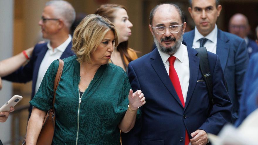 Archivo - Los senadores del PSOE, Susana Díaz y Javier Lambán durante una sesión plenaria, en el Hemiciclo del Senado, a 3 de octubre de 2023, en Madrid (España). (Foto de archivo).