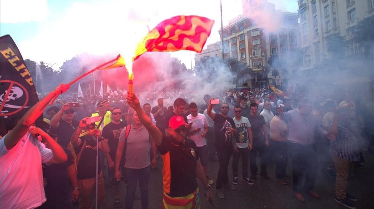 La manifestación en la plaza de Neptuno.