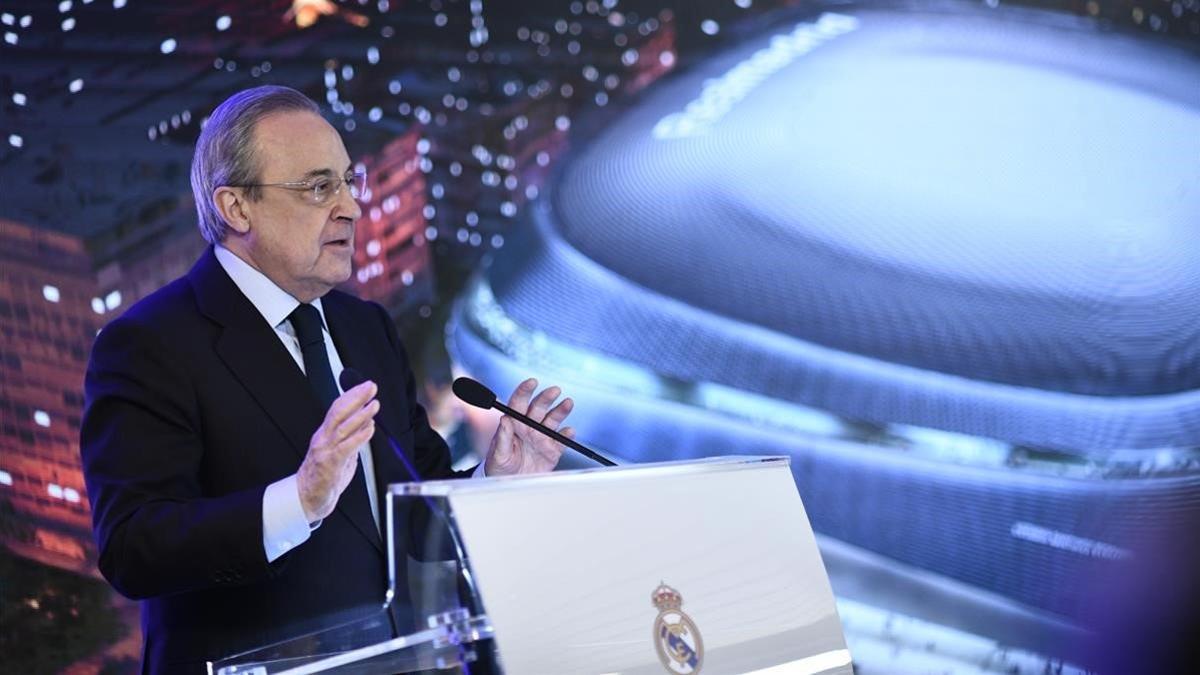 Florentino Pérez, durante la presentación de la reforma del estadio Santiago Bernabéu.