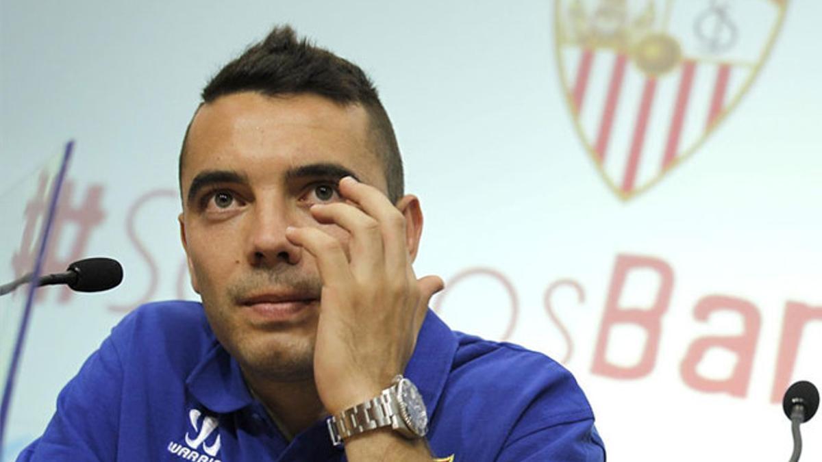 Iago Aspas, durante la rueda de prensa de presentación con el Sevilla.