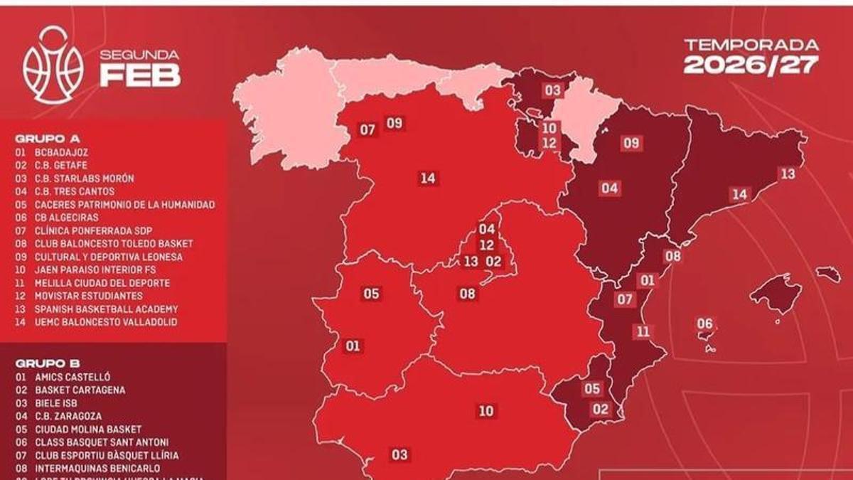 El nuevo mapa de Segunda FEB.