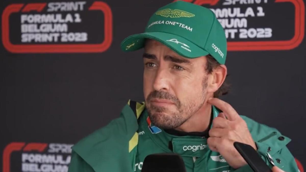 Fernando Alonso, ante los medios en Bélgica 2023