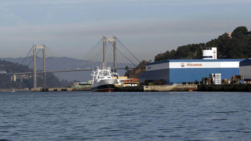 Instalaciones de Pescanova en Chapela, con el puente de Rande al fondo. // Ricardo Grobas