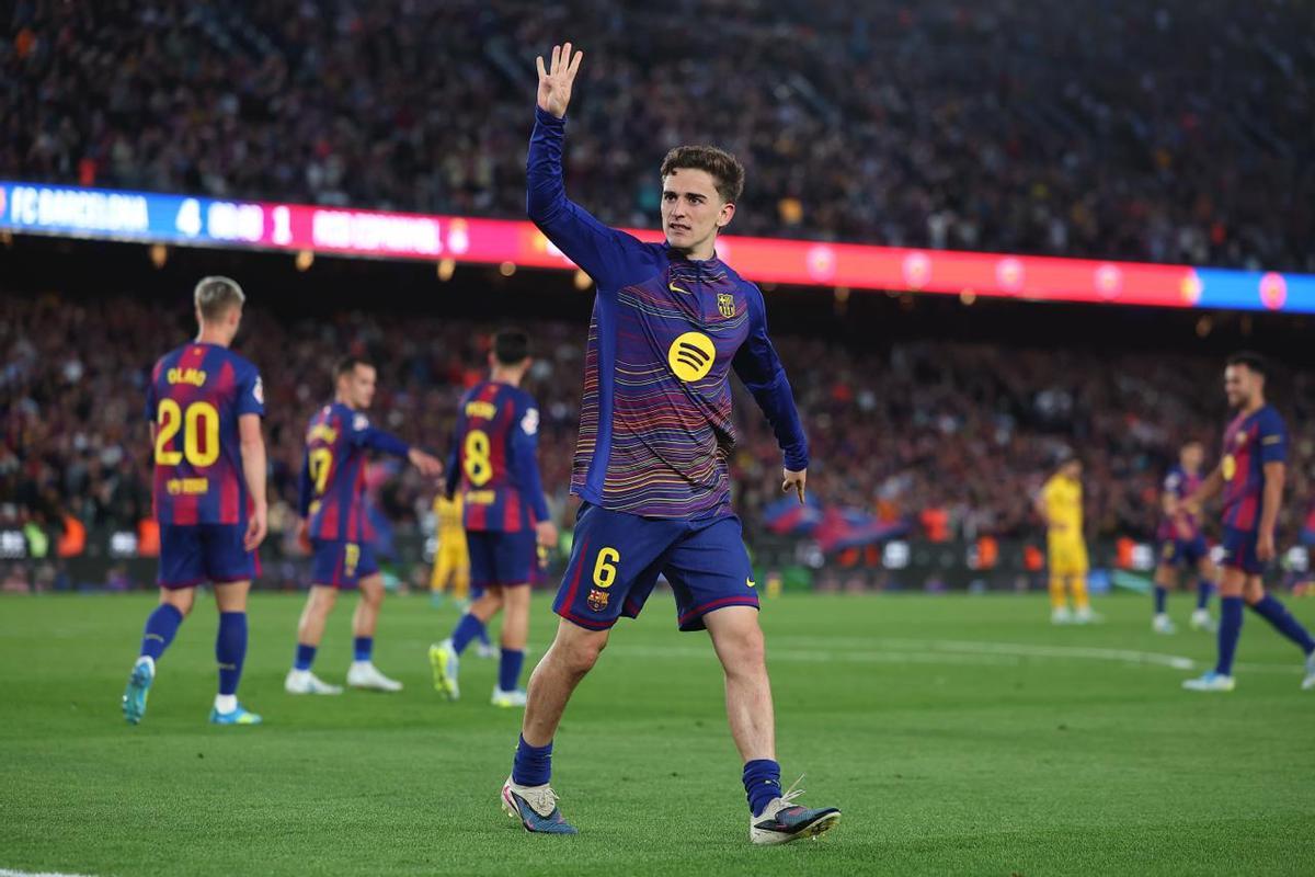 Gavi animó la celebración del Barça contra el Espanyol