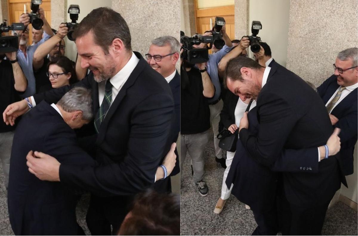 Alfonso Rueda abrazando al alcalde de A Estrada, José López