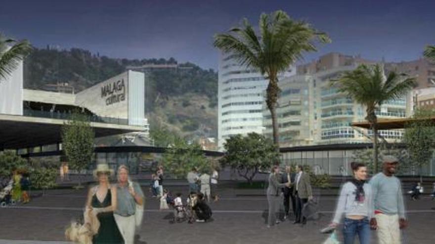 Recreación del edificio cultural que estaba previsto en la esquina entre los muelles 1 y 2 del Puerto de Málaga.