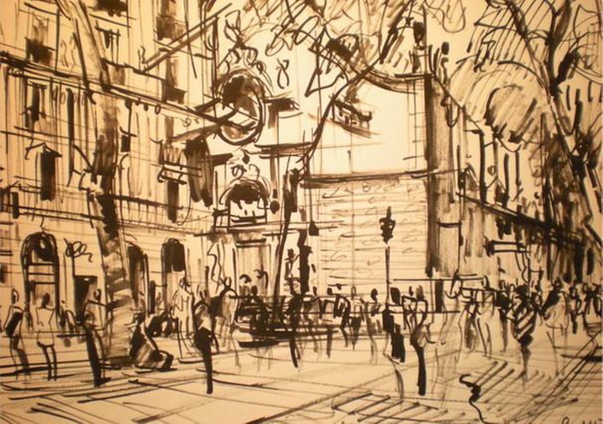 La Rambla, en un altre llenç de Joan Bueno.