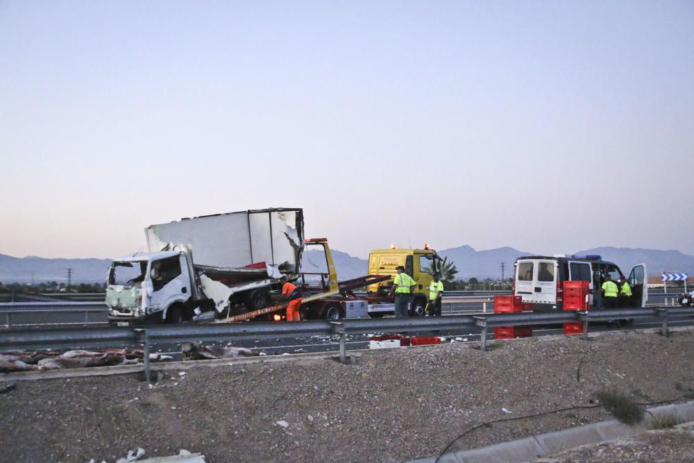 Accidente de camión cargado de carne congelada