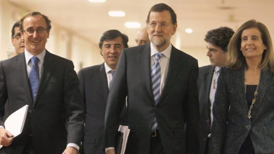 Mariano Rajoy, a su llegada a la reunión del Grupo Popular en el Congreso.