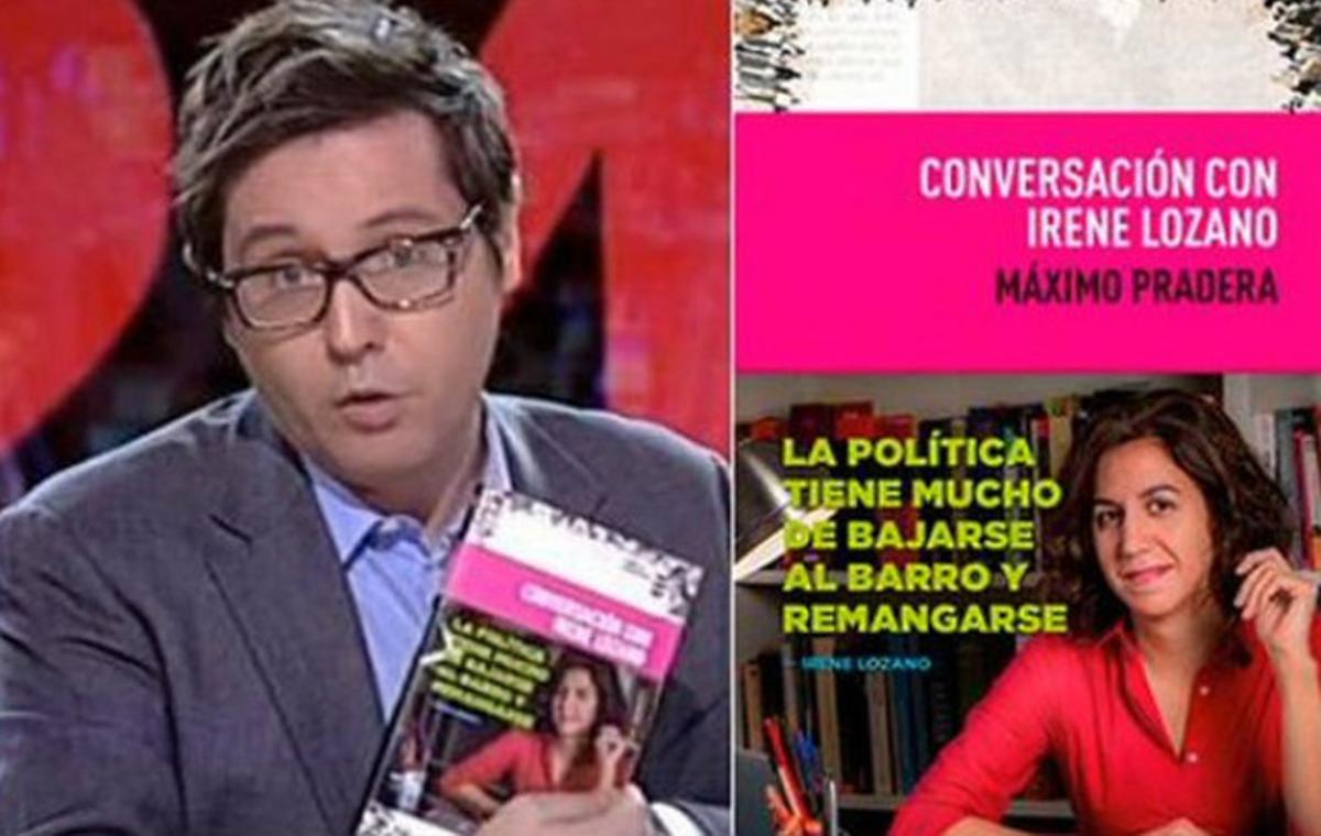 Sergio Martín sosté el llibre sobre Irene Lozano escrit per Máximo Pradera, tot i que el nom d’aquest no es veu a la faixa.