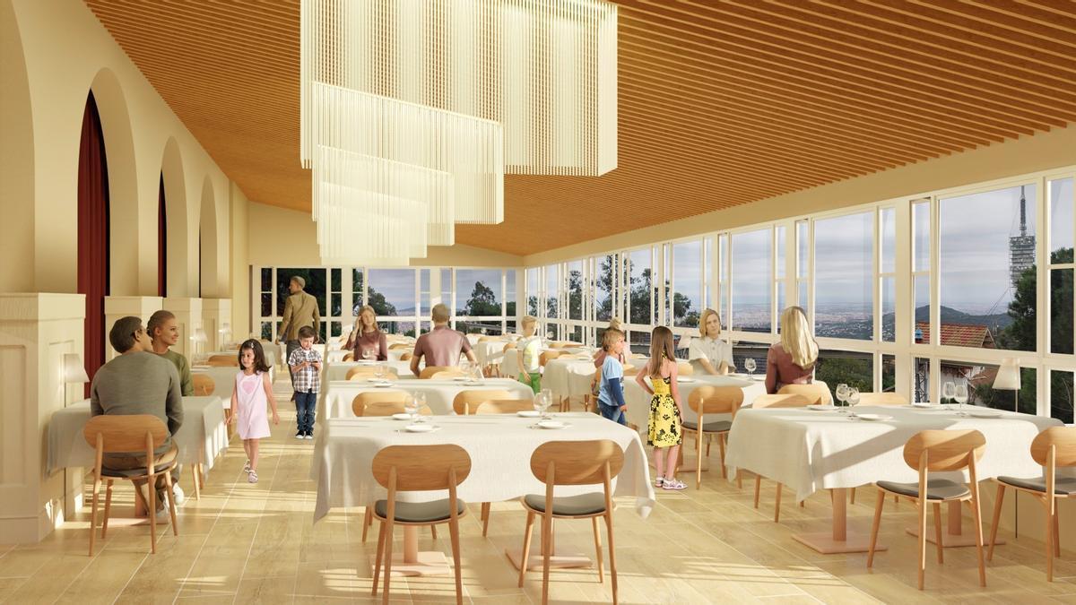 Imagen virtual del comedor-sala mirador del nuevo restaurante en la Masía del Tibidabo.