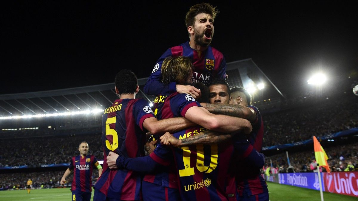 El Barça celebra un gol ante el Bayern en la ida de la semifinales de la Champions 2014/15