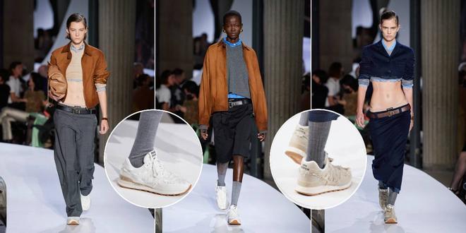 Las zapatillas New Balance x MiuMiu se presentaron en el desfile de primavera/verano 2022 de la marca italiana