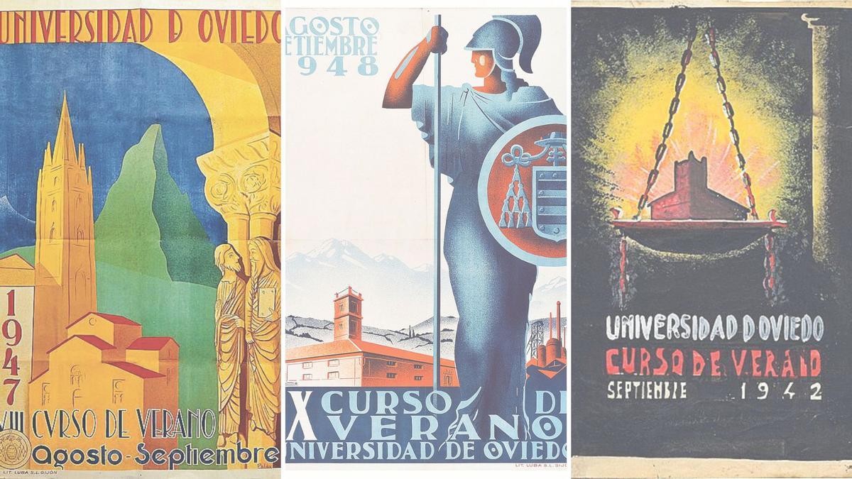 Tres de los carteles de los cursos de verano de la Universidad de Oviedo