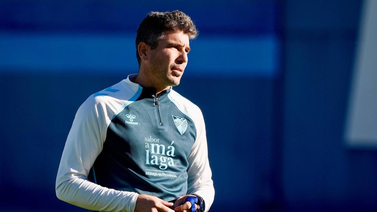 Funes, este viernes en el entrenamiento del Málaga CF.