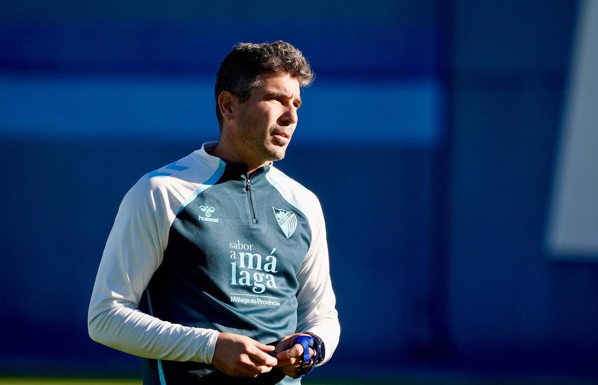 Funes, en un entrenamiento del Málaga CF.