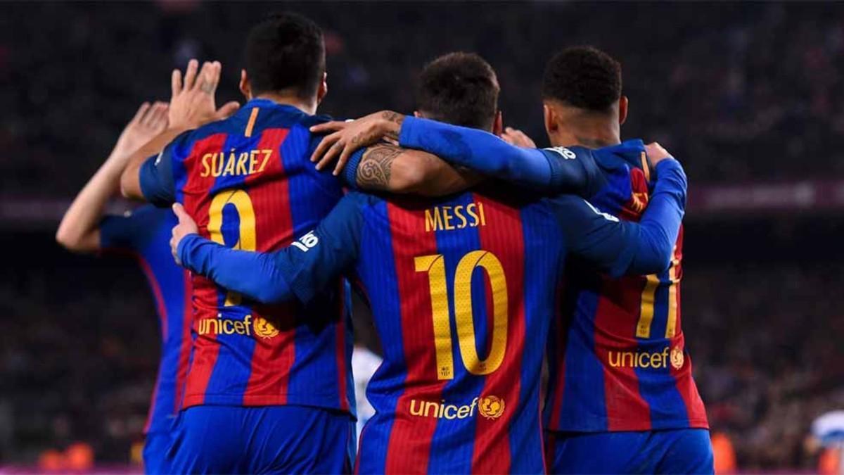 El tridente del FC Barcelona, a por el gol 300